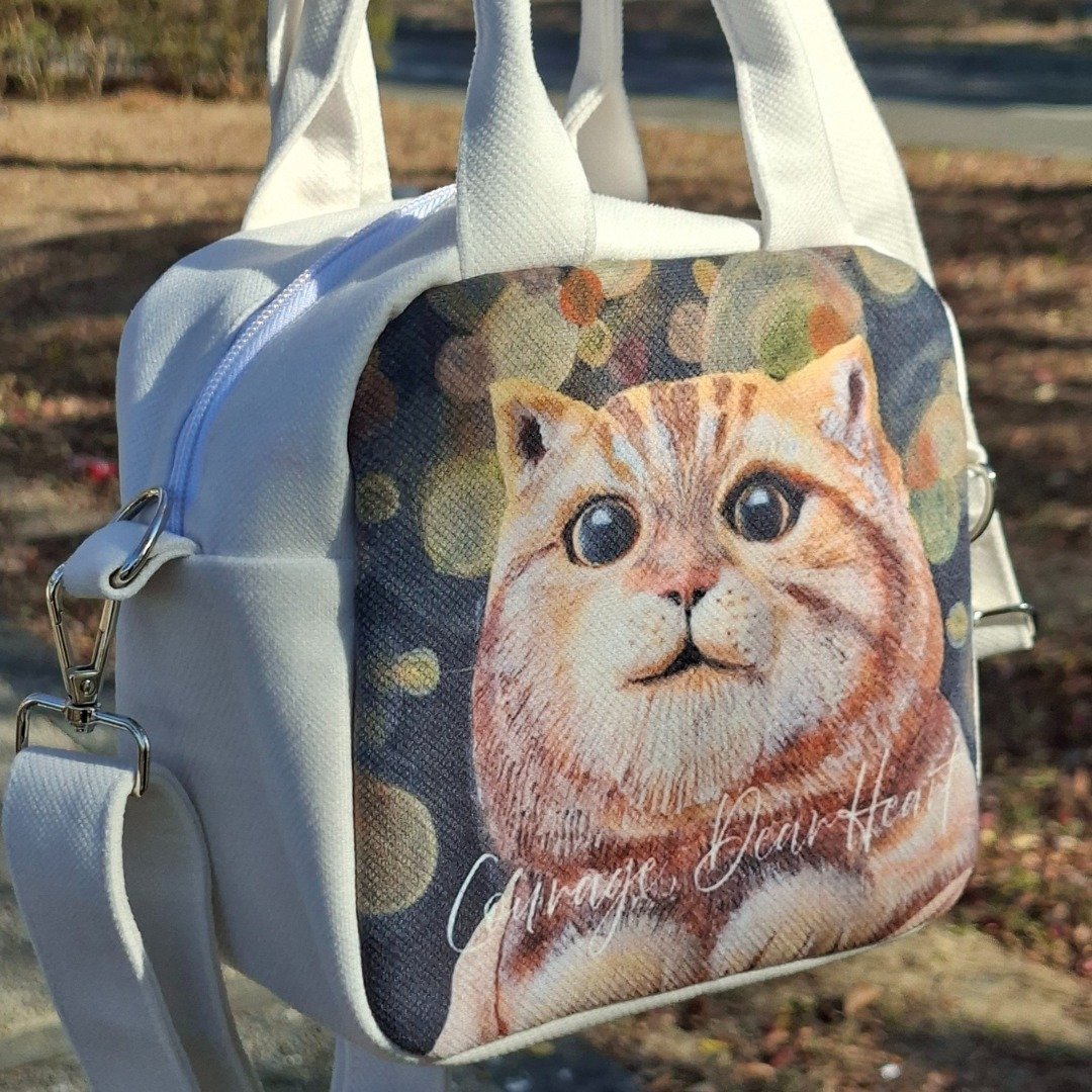 【原创】幸福肥立体画猫咪小方包轻量帆布随身包 - 侧背包/斜挎包 - 其他材质 白色