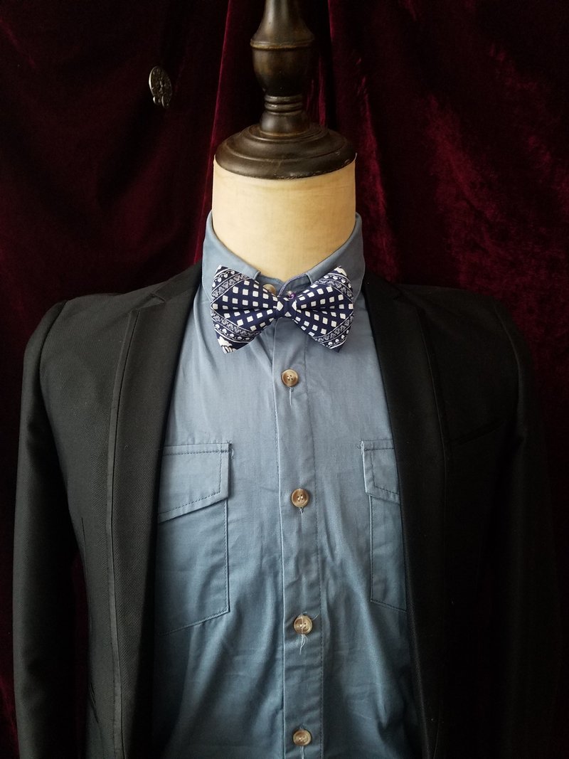 蓝色民族风领结百搭小蝴蝶结 - 领结/领巾 - 聚酯纤维 蓝色