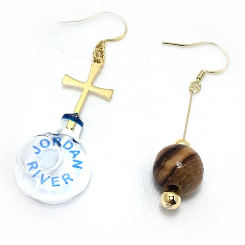 以色列 瓶安系列 24K金 手工 十字架 耳环 约旦河 圣水 8210061 - 耳环/耳夹 - 玻璃 蓝色