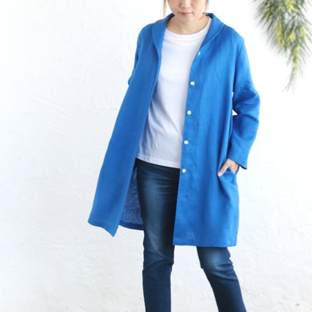 Pinkoi 代购 - 春夏秋季都适用的麻披肩领外套外套，长89cm（宝蓝）CO08 - 女装休闲/机能外套 - 棉．麻 