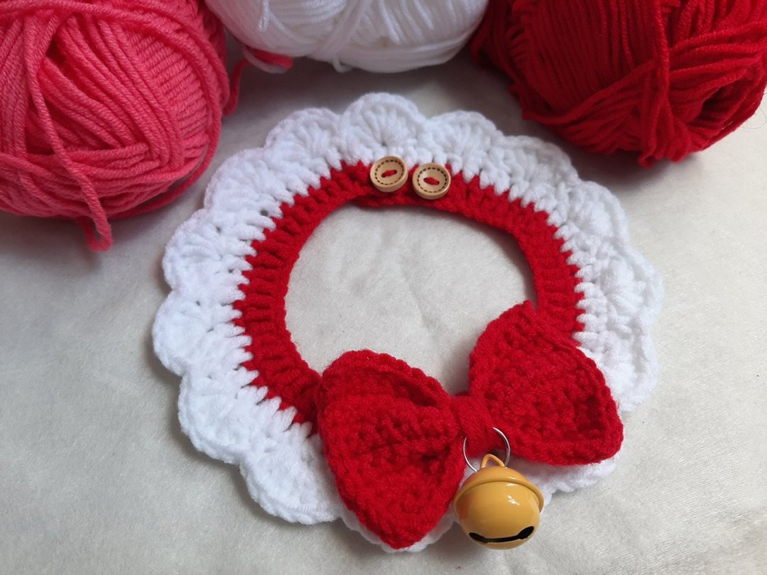 Cloudy RED VELVET Cat collar Crochet Handmade - 项圈/牵绳 - 聚酯纤维 红色