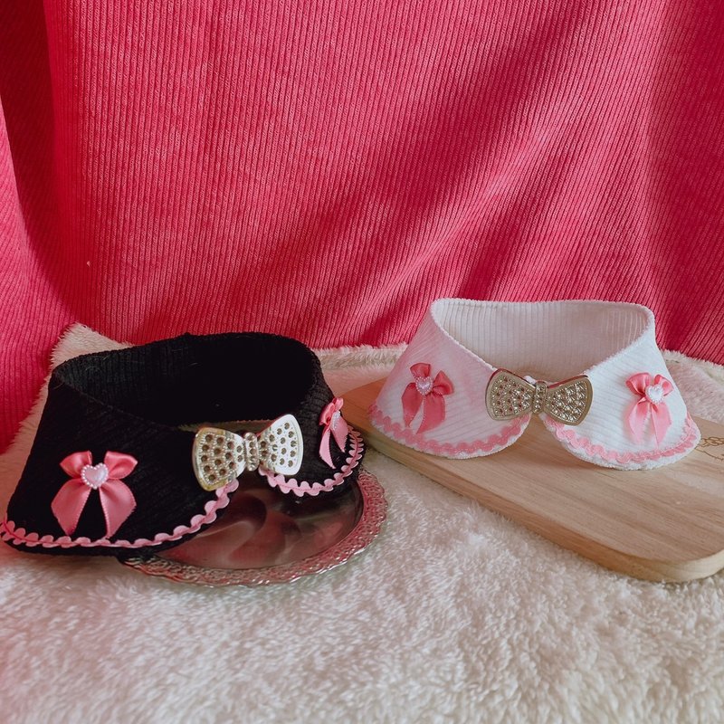 Hellopetty 狗和猫项圈 y2k黑粉红&白粉红弓形金属吊坠 - 项圈/牵绳 - 其他材质 白色