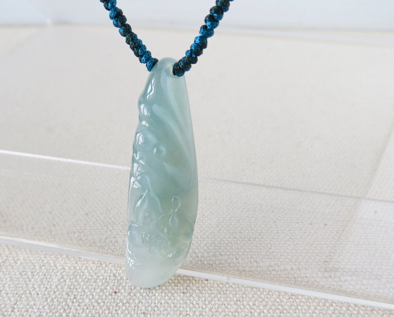 本命年【出水芙蓉】冰种莲花翡翠丝光编织项链*SA38*招财、避邪 - 锁骨链 - 宝石 多色