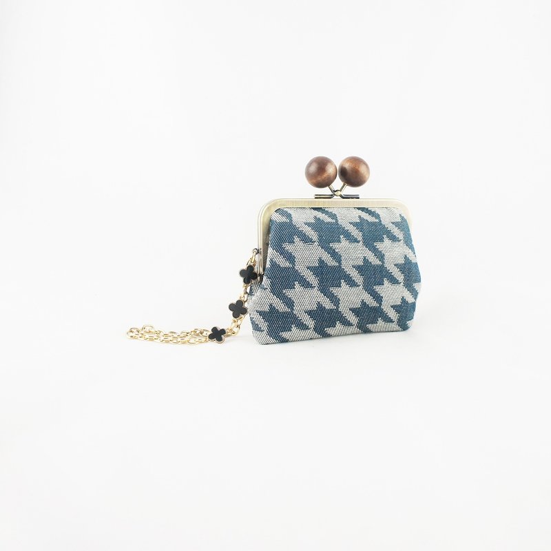 【双层口金皮夹】千鸟格 - 皮夹/钱包 - 棉．麻 灰色