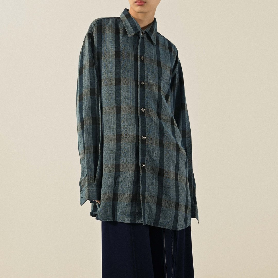 【NaSuBi Vintage】经典版型格纹古着衬衫 - 女装针织衫/毛衣 - 其他人造纤维 蓝色