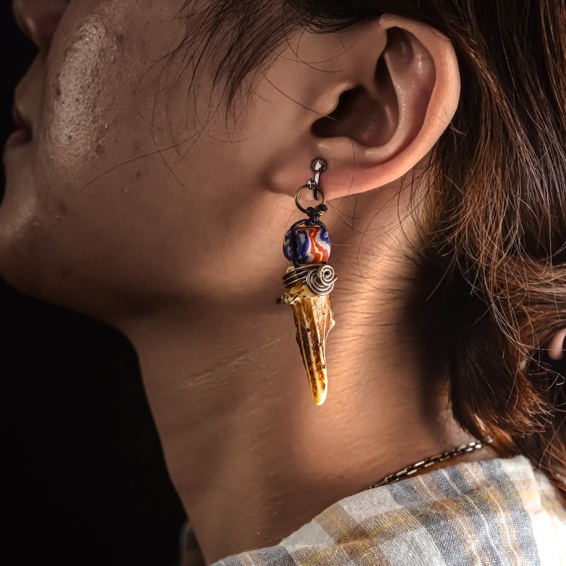 【原风艺站】野人小山羌角耳环 | 原住民 族服 台湾印象 - 耳环/耳夹 - 其他材质 