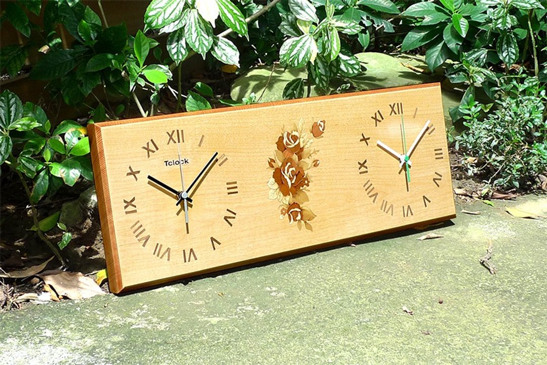 【Tclock台湾时计】英伦玫瑰 双时区 - 时钟/闹钟 - 木头 