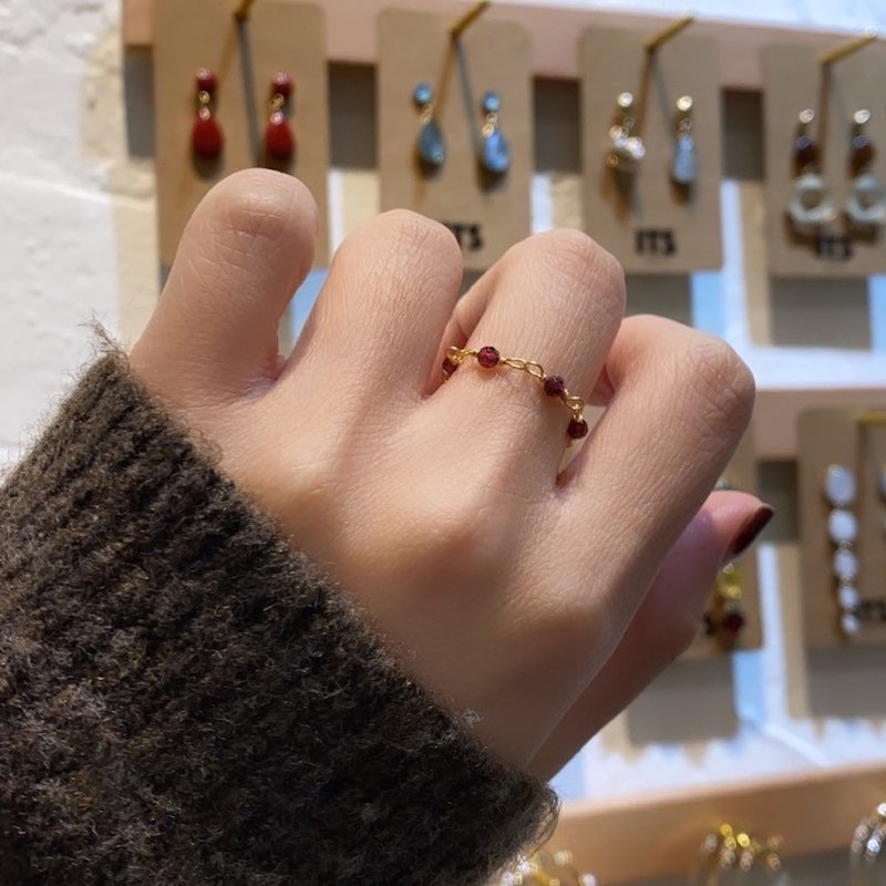 ITS-R135【14KGF・石榴石可调式手串宝石链戒】 - 戒指 - 半宝石 红色