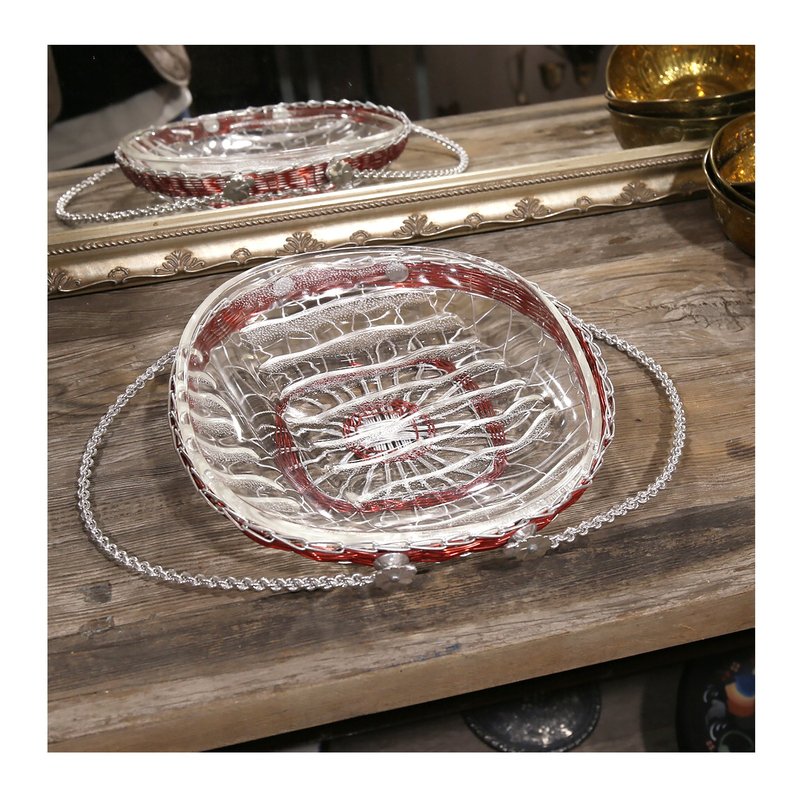 老件.收藏自日本.1960's.双色轻金属线编织篮.厚实波纹玻璃盘 - 摆饰 - 其他材质 