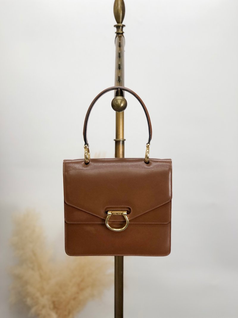 【 日本直送 名牌中古包 】CELINE  સૅલિન 手提包 棕色 马衔扣 双翻盖 皮革 vintage 中古 yxn6s8 - 手提包/手提袋 - 真皮 咖啡色