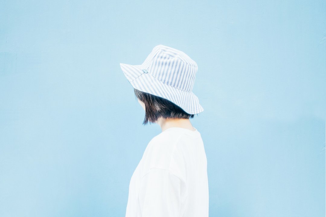 MaryWil双面帅气大帽檐帽-蓝色双线直条 - 帽子 - 棉 蓝色