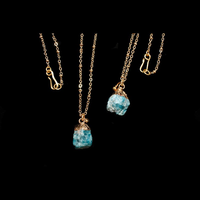 【水晶系列】纯设计 蓝磷灰石原矿吊坠 铜缠绕 配夹珠链套链 - 项链 - 宝石 多色