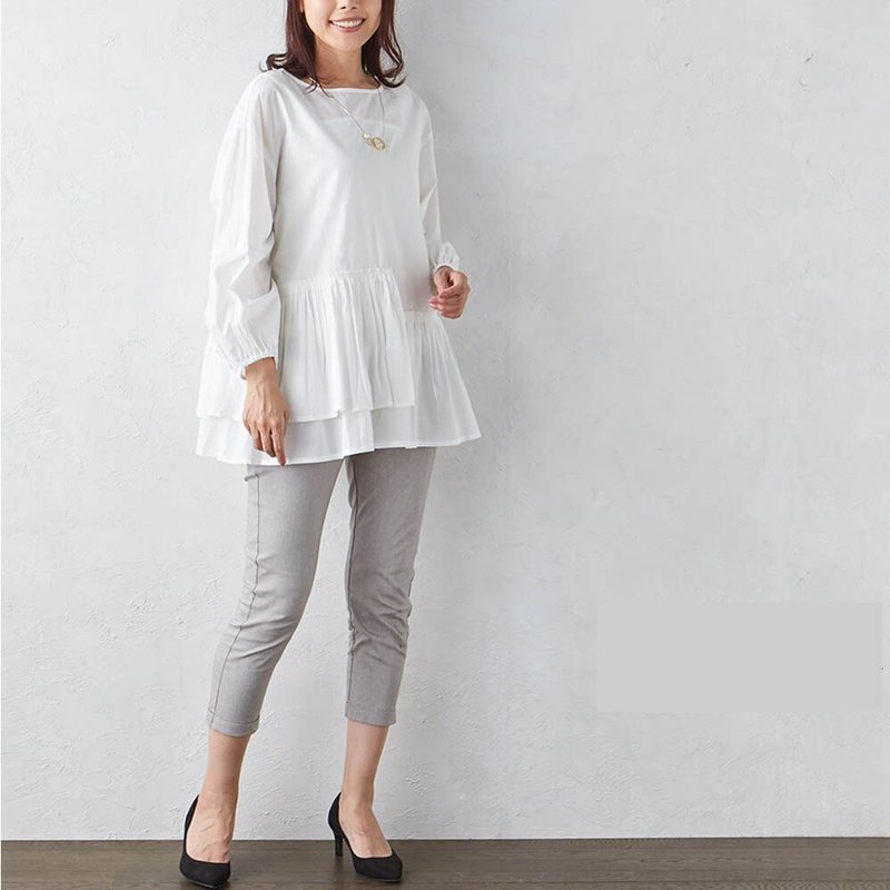 日本【SHONAGON】印度棉多层次伞状衬衫 - 女装衬衫 - 其他人造纤维 白色