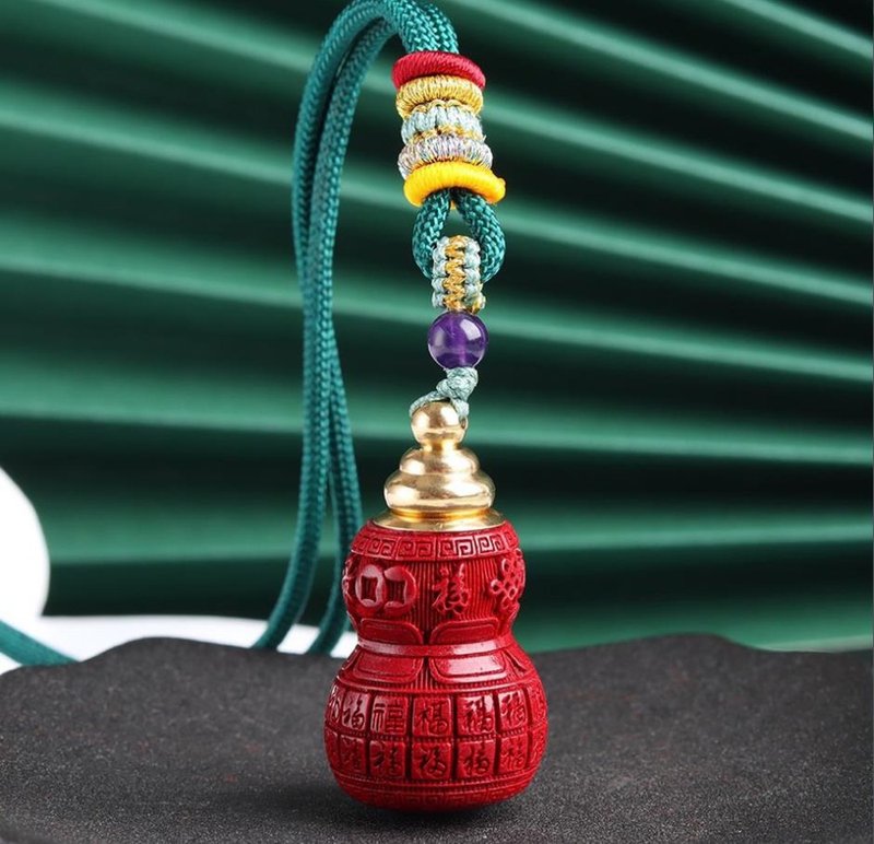 新款美货 天然原矿朱砂精品紫金砂葫芦嘎乌盒吊坠  雕刻百福 - 项链 - 宝石 