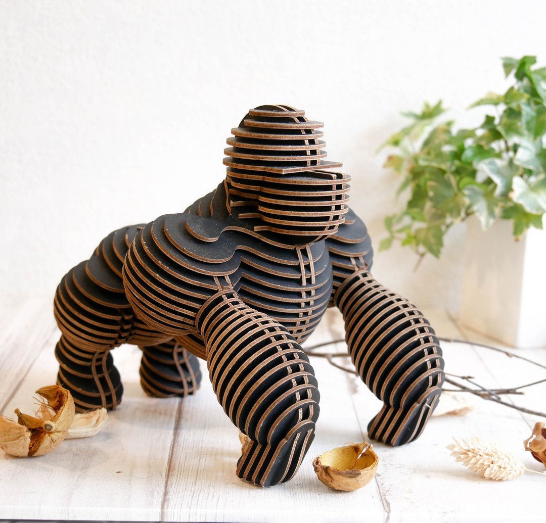 雨果 猩猩  DIY手作 3D居家摆饰 黑色 - 玩偶/公仔 - 纸 黑色