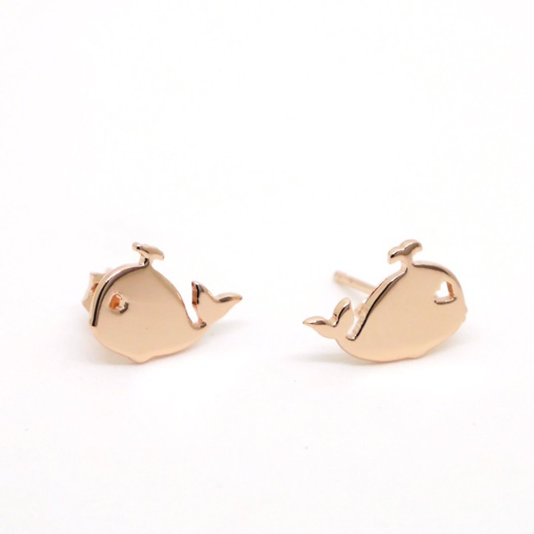 Little Whale Earring - Pink gold plated on brass, Tiny Earring, Animal Jewelry - 耳环/耳夹 - 其他金属 粉红色