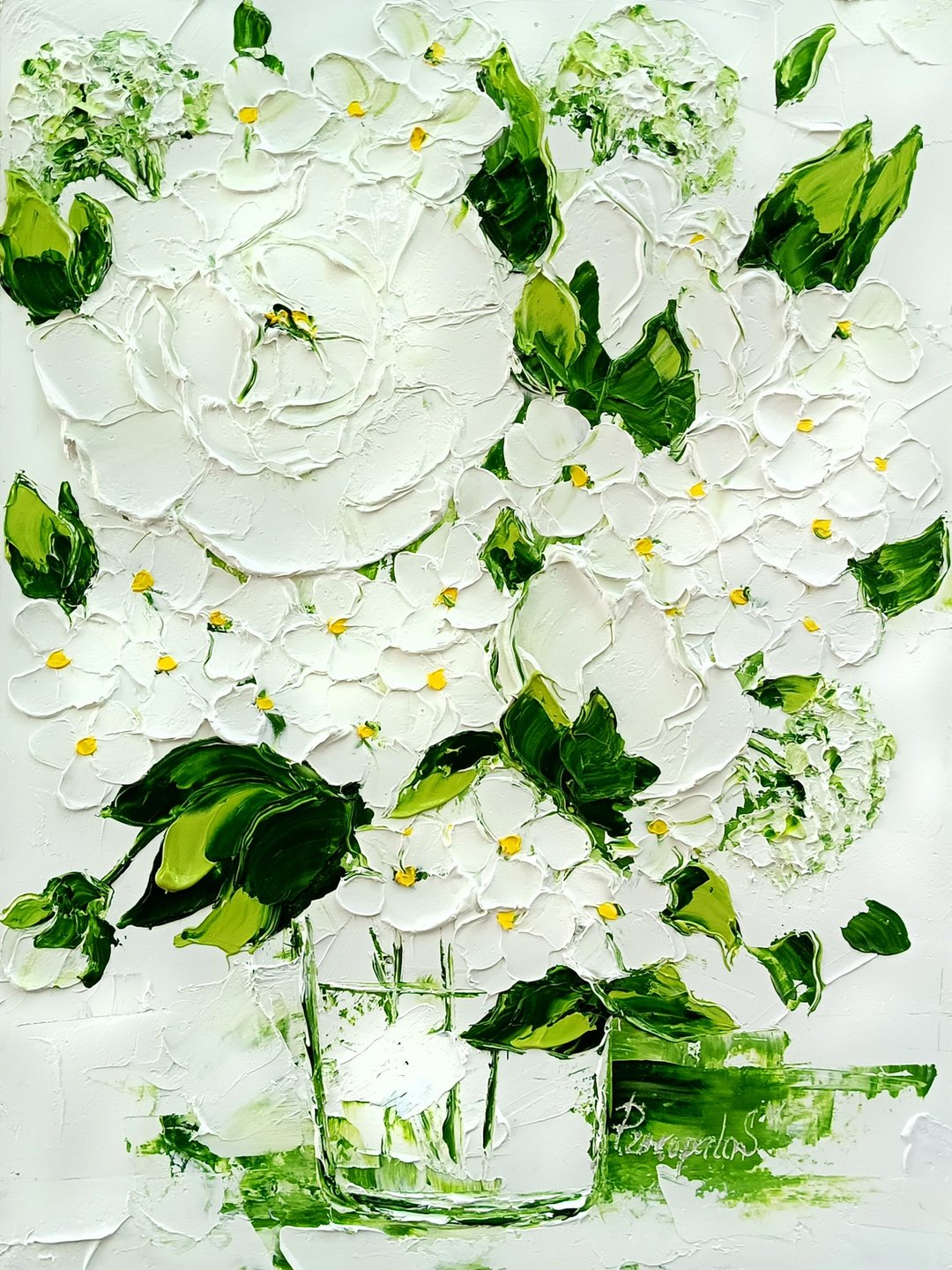 抽象牡丹花卉画花瓶白色绣球花 16 x 12 - 墙贴/壁贴 - 其他材质 白色