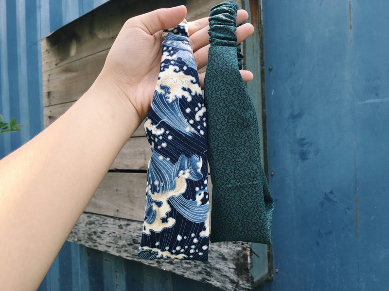 偷偷喊我 / 松紧版发带-日系复古图腾、浮世绘 - 发饰 - 棉．麻 绿色