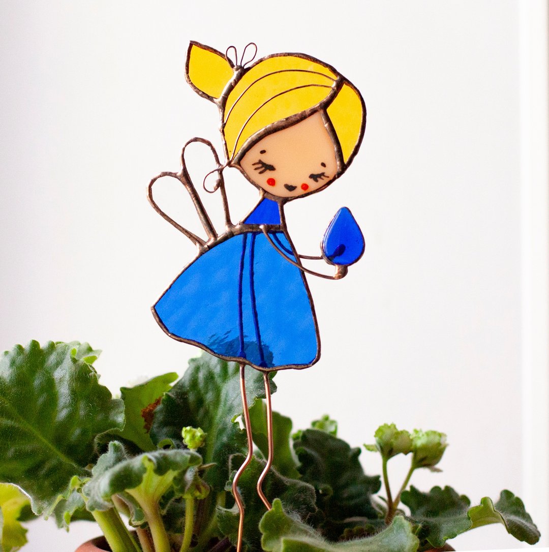 Flower fairy. Stained Glass decoration for plants pots. The Suncatcher - 植栽/盆栽 - 玻璃 蓝色