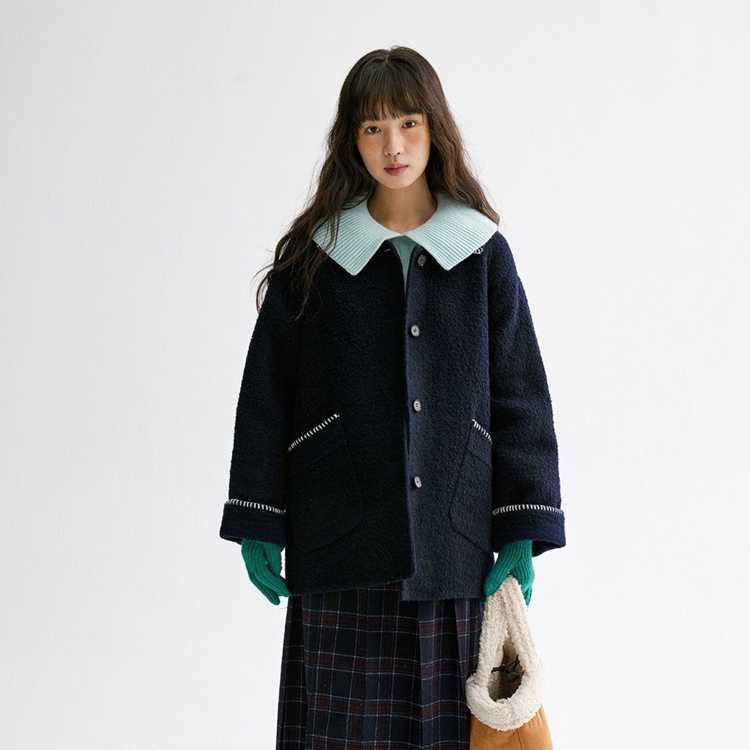 撞色贝壳绣双面大衣|外套|两色|秋冬款|Sora-1675 - 女装休闲/机能外套 - 羊毛 多色