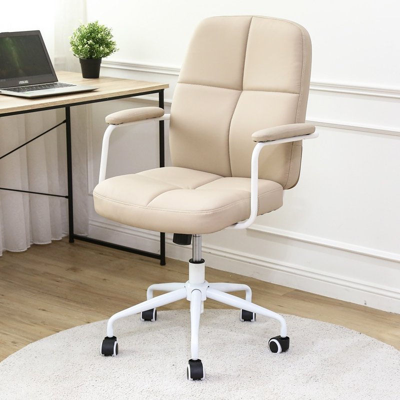 【微慢】现代米白皮革舒适办公椅 电脑椅 办公椅 主管椅 会议椅 - 椅子/沙发 - 其他材质 白色