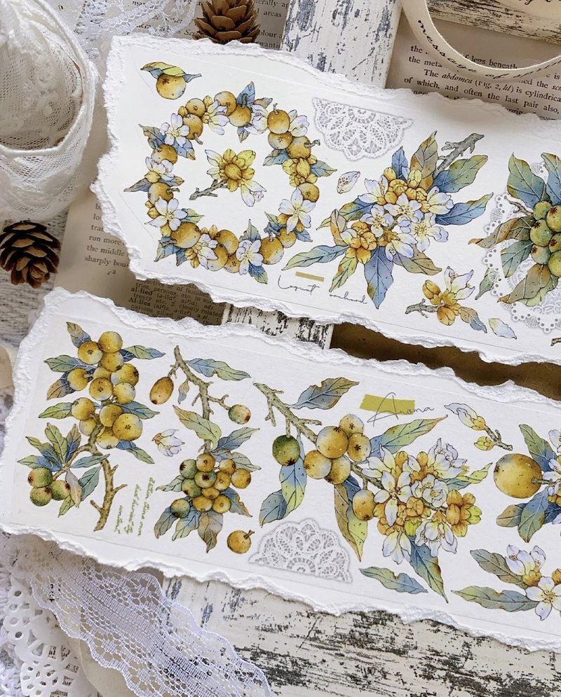 枇杷仙 復古秋果子集 ビワ PET 和紙膠帶 - 纸胶带 - 其他材质 黄色