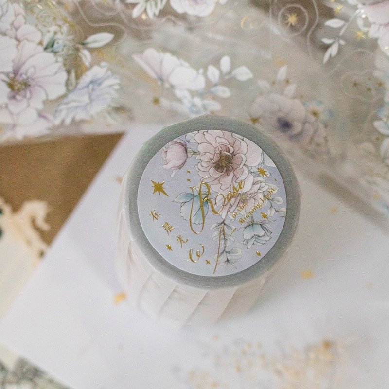 SOMe Market联名 在晨光的玫瑰 7cm*5m烫金割型亮PET胶带 - 纸胶带 - 塑料 白色