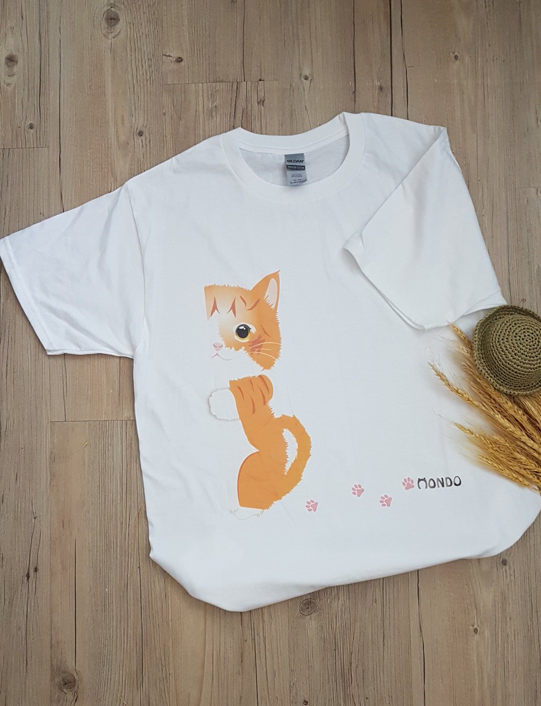偷窥猫咪白色T恤/衣服/T-shirt - 女装 T 恤 - 棉 多色