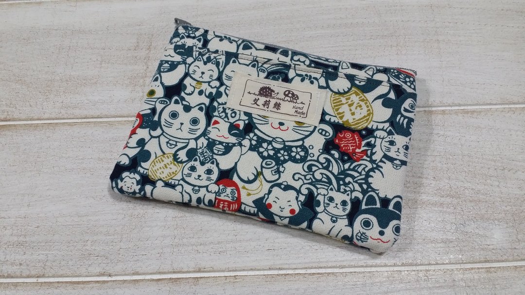 绿色招财猫零钱包/收纳包/卡片包 - 零钱包 - 棉．麻 绿色