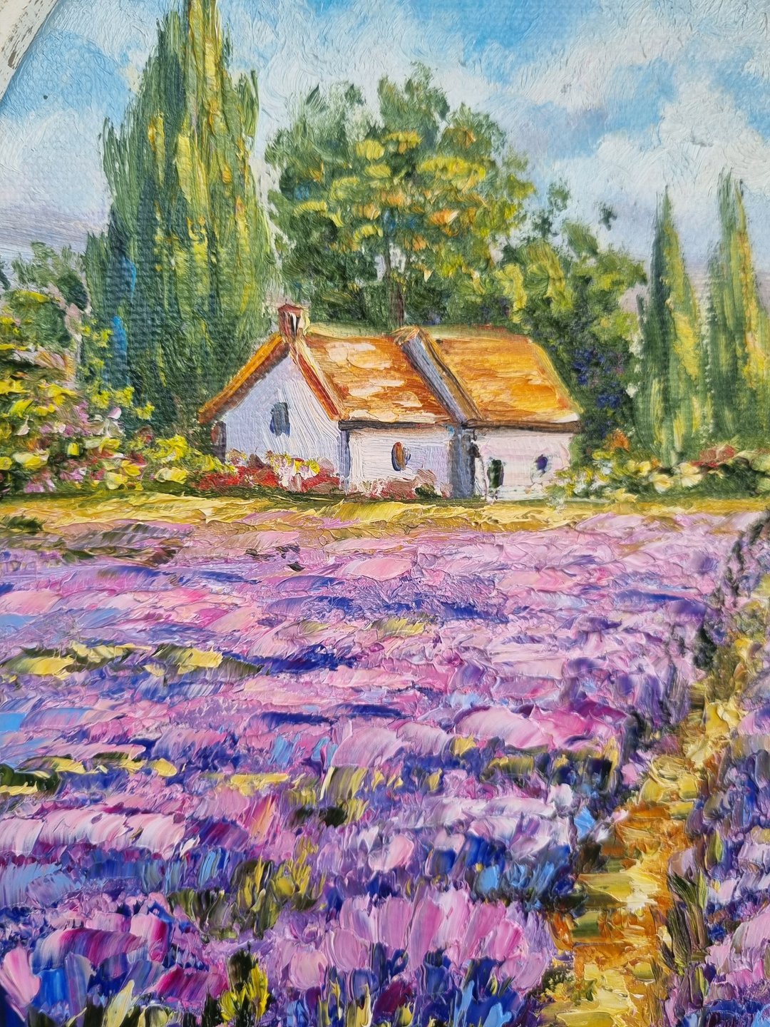 薰衣草 风景 原画 油画 花卉艺术画作 画框 - 墙贴/壁贴 - 棉 绿色
