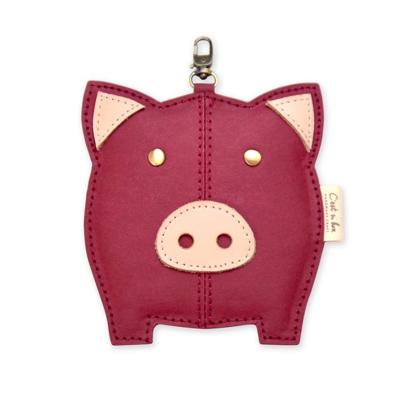 【皮革纸系列】送礼 水洗牛皮纸造型吊饰/钥匙圈/卡包-小红猪 - 零钱包 - 其他材质 红色