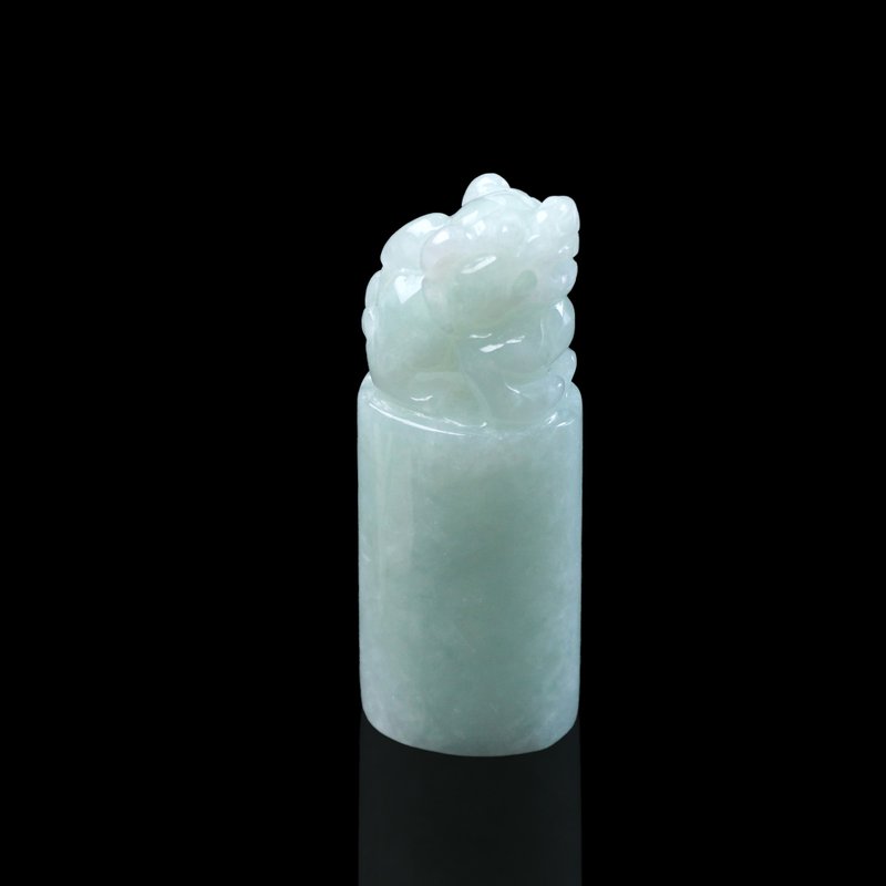 【招财神兽】淡绿翡翠貔貅玉印章 | 天然缅甸玉翡翠A货 | 送礼 - 印章/印台 - 玉石 绿色