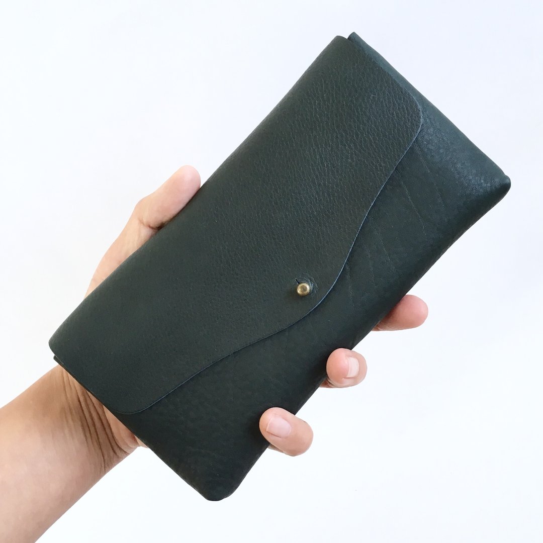 Cow shrink leather and cow suede simple wallet navy - 皮夹/钱包 - 真皮 蓝色