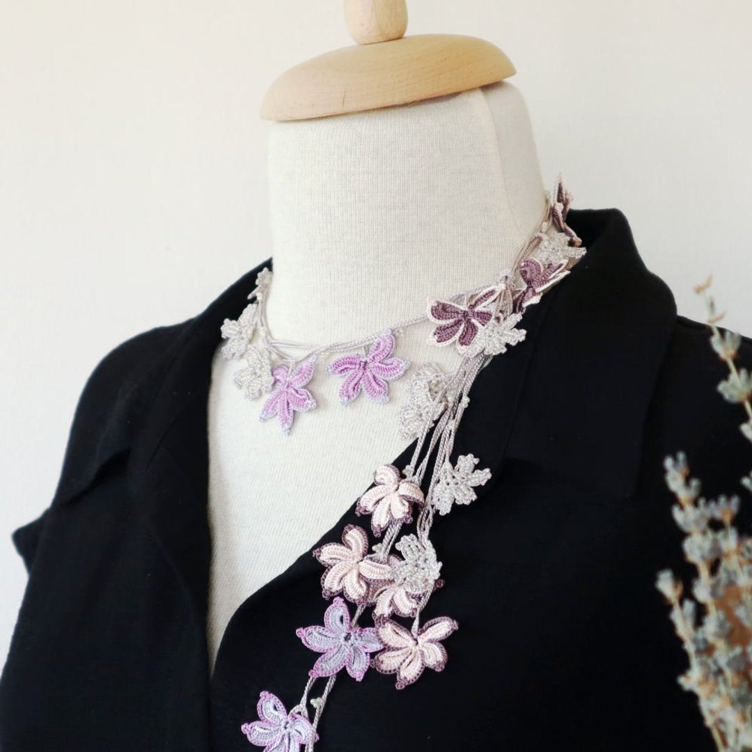 OYA crochet 150cm Lariet - WINDMILL - Misty Lavender - 项链 - 其他材质 紫色