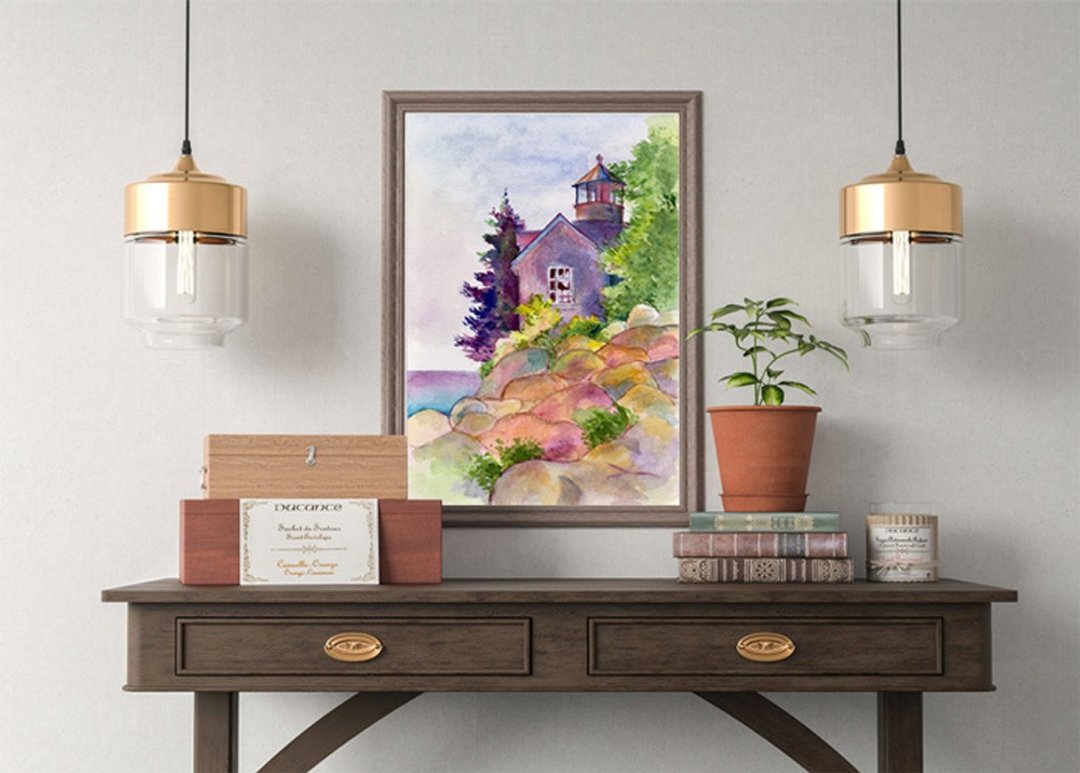 【崖边小屋】限量版印制画 | 海边风景水彩画 | 乡村风空间挂画 - 海报/装饰画/版画 - 纸 