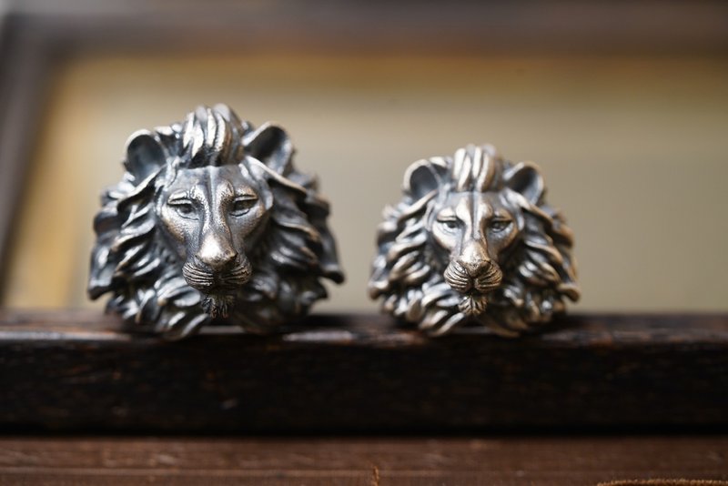 925纯银狮子头戒指 (售价为单件价格) - 戒指 - 纯银 黑色