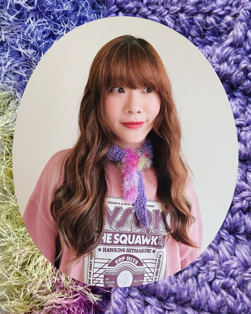 手工编织两用围巾/发带 - 围巾/披肩 - 羊毛 紫色