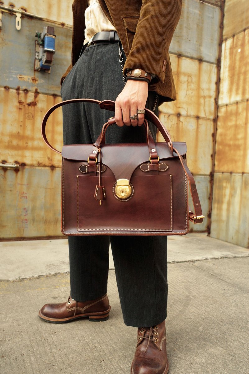 意大利头层植鞣牛皮 美式复古公文包 - 公文包/医生包 - 真皮 多色