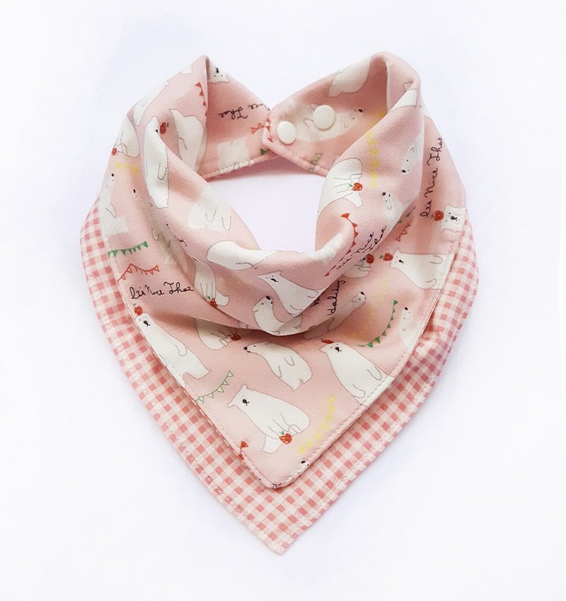 DOMOMO快乐北极熊(粉)-双面围兜 口水巾 领巾 - 围嘴/口水巾 - 棉．麻 粉红色