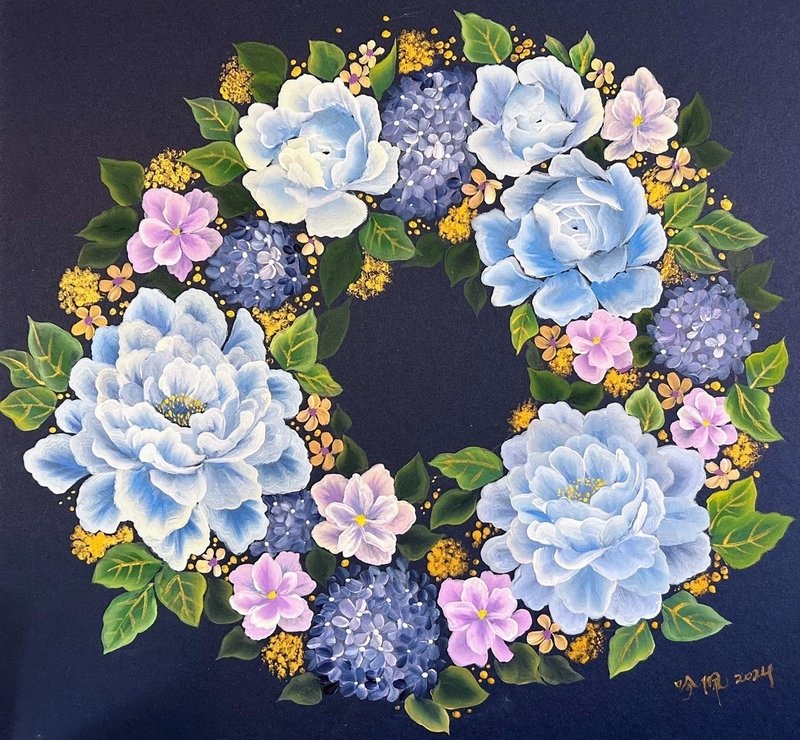 巴洛克花园祝福花冠原作手绘挂画 赠木框 - 海报/装饰画/版画 - 纸 蓝色