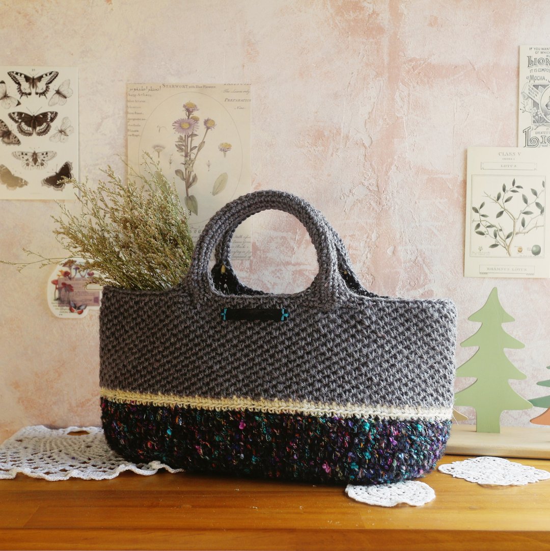 【现货】Handmade手工编织麻绳编织袋/手提包/菜篮子 - 手提包/手提袋 - 棉 灰色