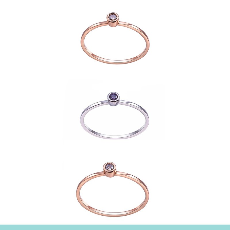 叠搭彩色圆钻戒指套组 彩钻/简约/质感/叠搭 - 戒指 - 铜/黄铜 金色