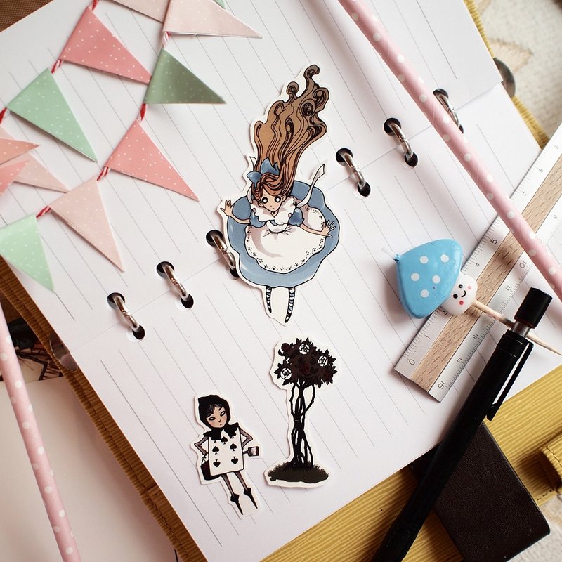 迷你人物贴纸 l 爱丽丝梦游仙境 l 玫瑰花园的巧遇 Alice 扑克 - 贴纸 - 纸 蓝色