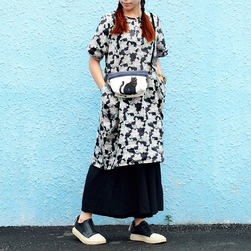 小牛村 棉麻 舒适宽松 洋装 长版上衣【神秘刻花】黑灰 J-41 限量 - 洋装/连衣裙 - 棉．麻 黑色