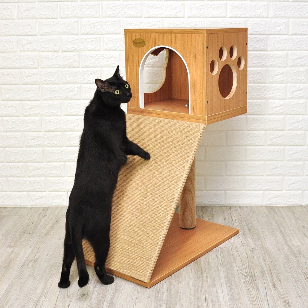 【MOMOCAT】C01b-h手工斜坡猫抓板跳台 - 两款木色 - 抓板/跳台 - 木头 