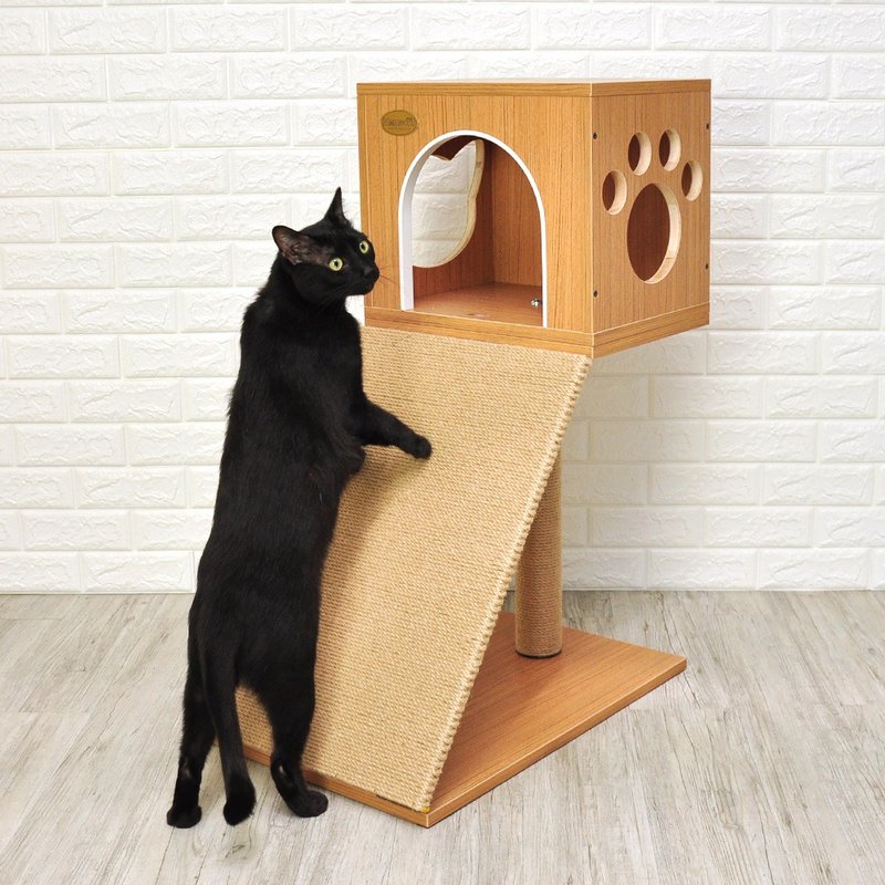 【MOMOCAT】C01b-h手工斜坡猫抓板跳台 - 两款木色 - 抓板/跳台 - 木头 