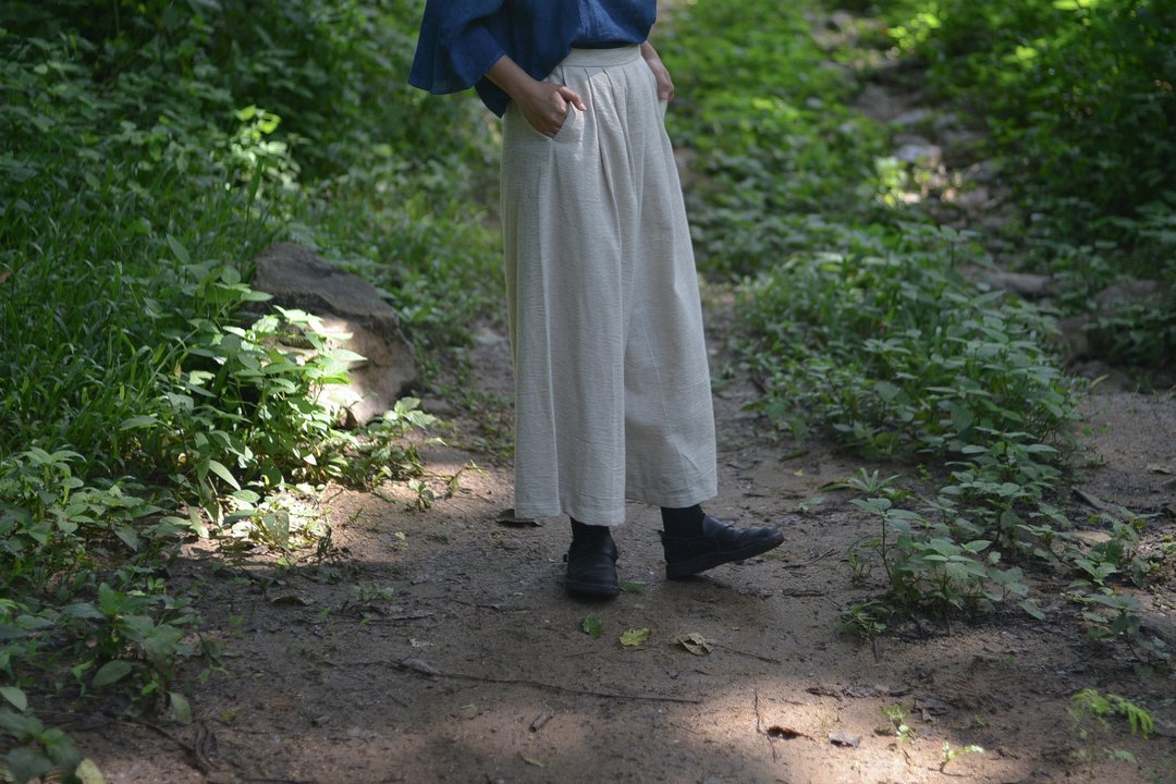 Wide-leg trousers | Hemp mix Linen | Natural Color - 女装长裤 - 棉 白色