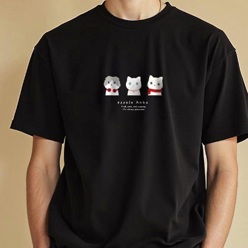 Essala T-Shirt 可爱猫咪印花T恤 - Anka06 - 男装上衣/T 恤 - 棉．麻 黑色