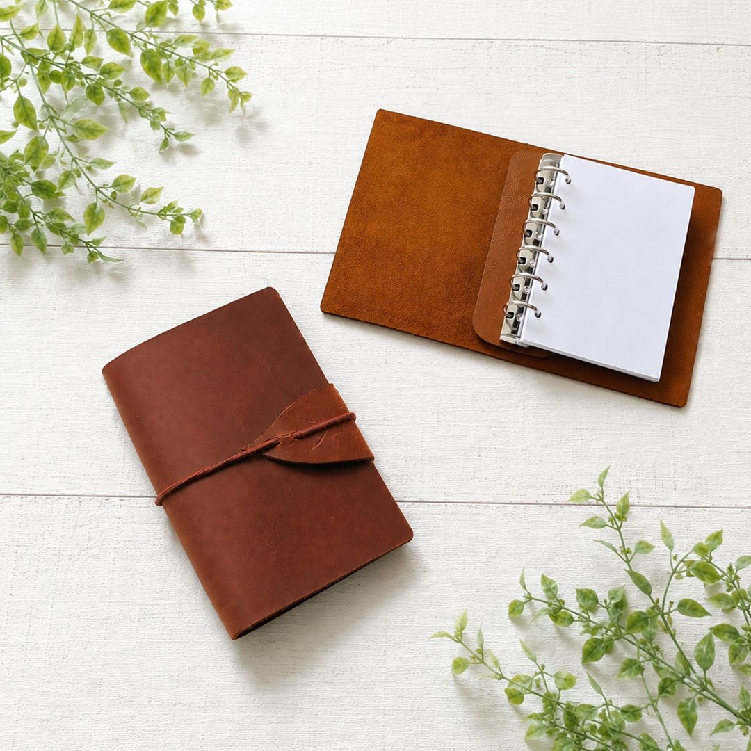 真皮口袋尺寸活页手帐 6 孔活页夹 叶片造型扣 Filofax PocketM - 笔记本/手帐 - 真皮 咖啡色