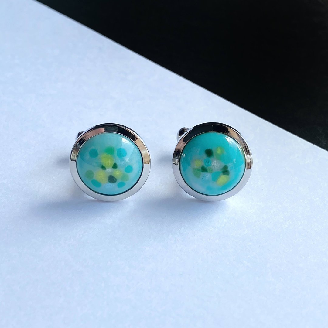 Pastel [Mint] Cloisonne Cufflinks Cufflinks Pure Silver Cloisonne - 袖扣 - 其他材质 绿色